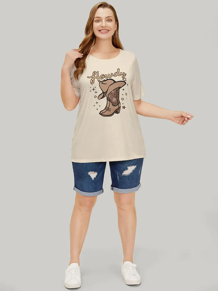 Boots & Hat Print Drop Shoulder Graphic T-shirt sold by Bloomchic product image thumbnail 4