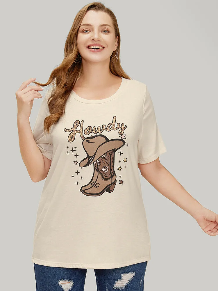Boots & Hat Print Drop Shoulder Graphic T-shirt sold by Bloomchic