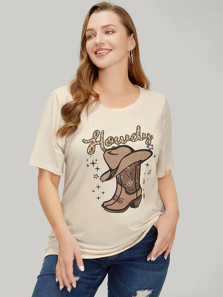 Boots & Hat Print Drop Shoulder Graphic T-shirt sold by Bloomchic product image thumbnail 3