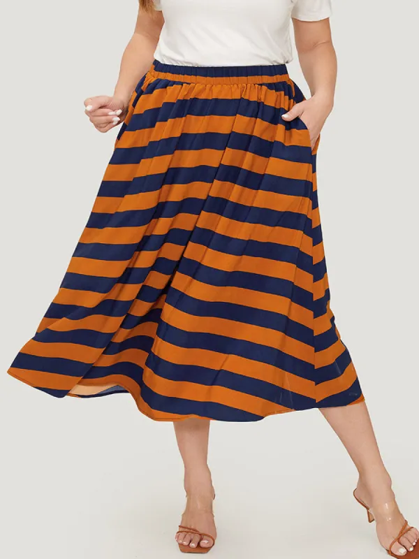 Striped Print Ruffle Hem Pocket Skirt sold by Bloomchic