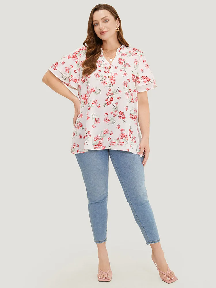 Floral Printed Button Up Flutter Layered Sleeve Blouse sold by Bloomchic product image thumbnail 5