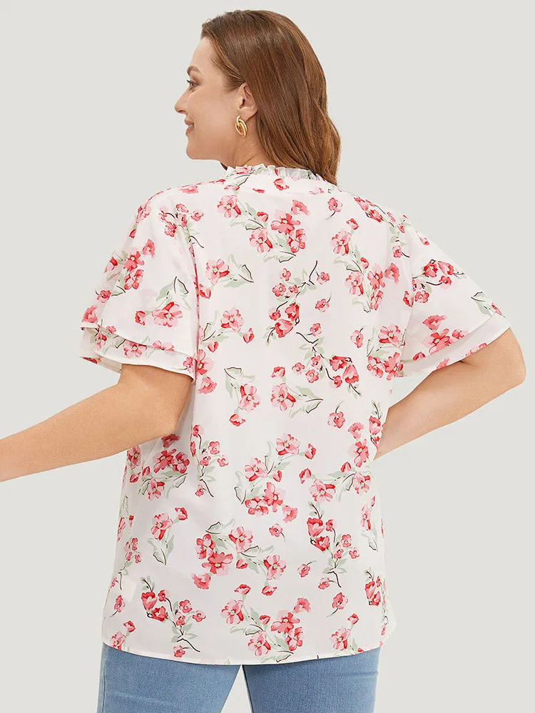 Floral Printed Button Up Flutter Layered Sleeve Blouse sold by Bloomchic product image thumbnail 2