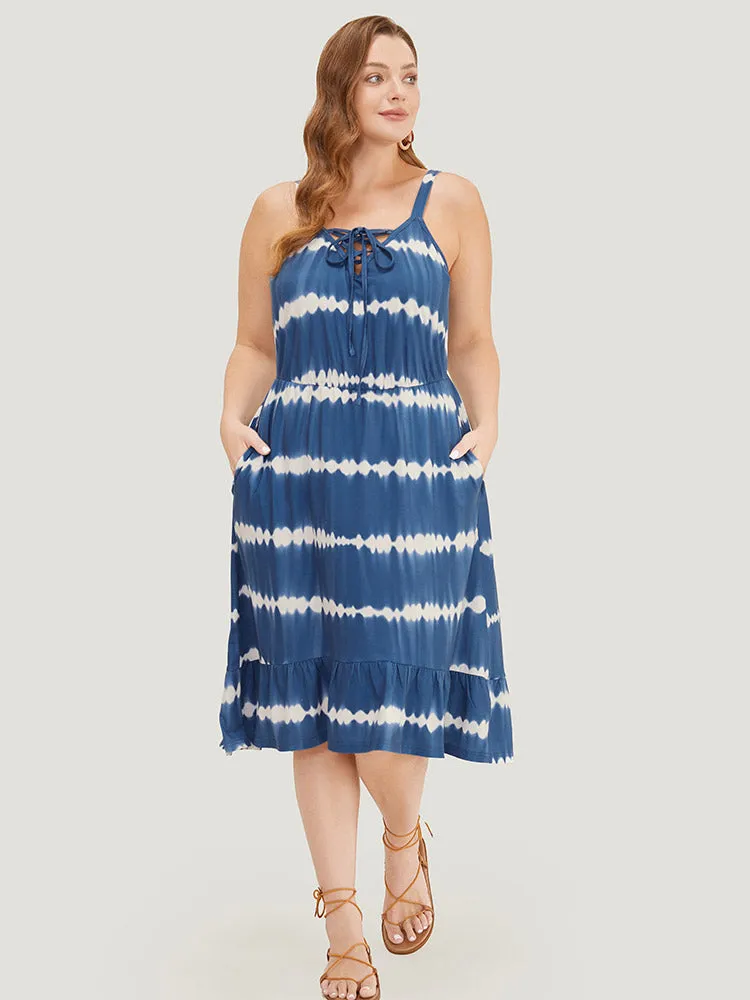 Tie Dye Lace Up Pocket Striped Cami Dress sold by Bloomchic product image thumbnail 5