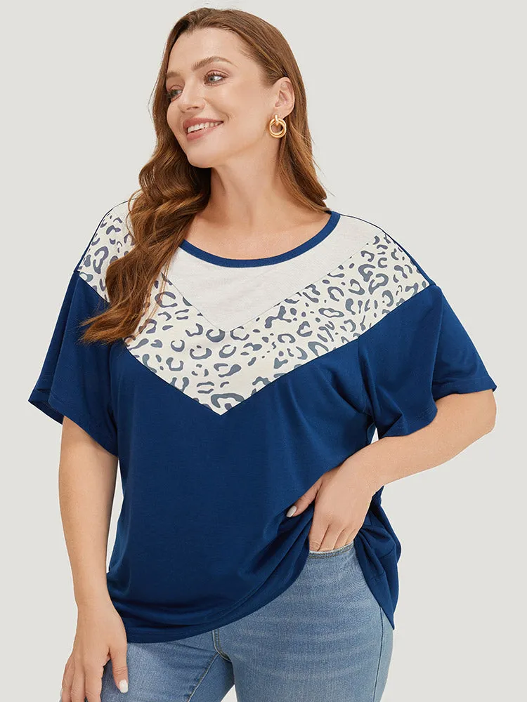 Leopard Contrast Batwing Sleeve Patchwork T-shirt sold by Bloomchic product image thumbnail 2
