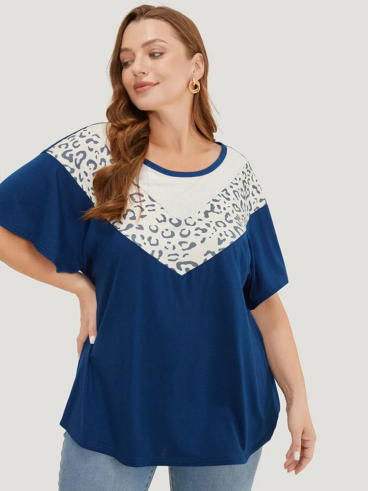 Leopard Contrast Batwing Sleeve Patchwork T-shirt sold by Bloomchic product image thumbnail 3