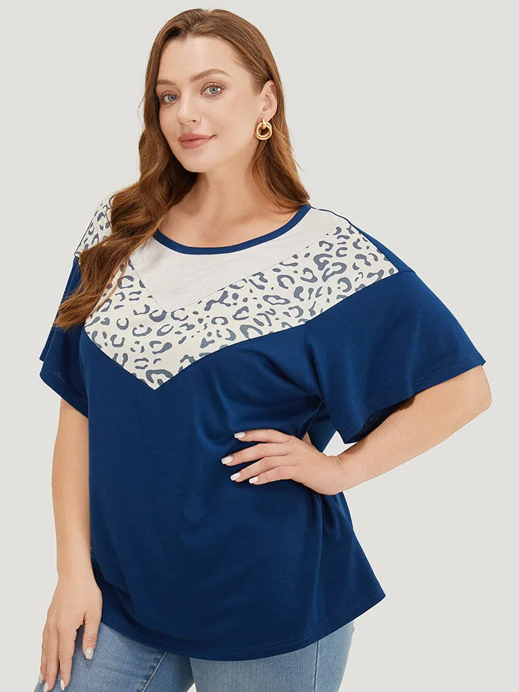 Leopard Contrast Batwing Sleeve Patchwork T-shirt sold by Bloomchic product image thumbnail 4