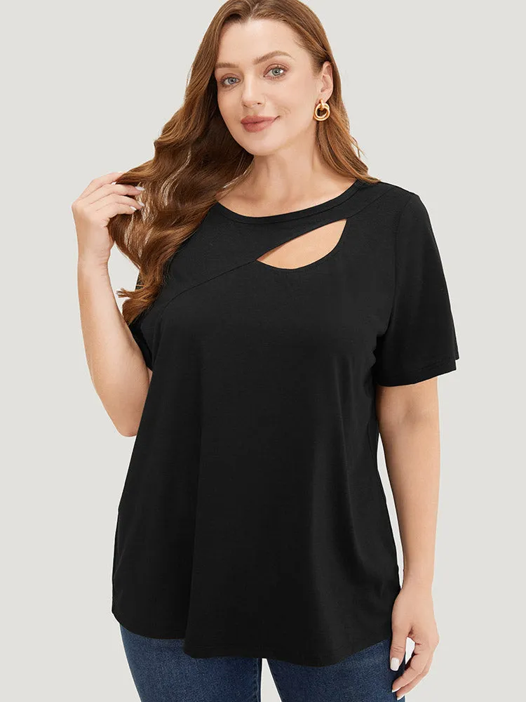 Solid Cut Out Crew Neck T-shirt sold by Bloomchic product image thumbnail 2
