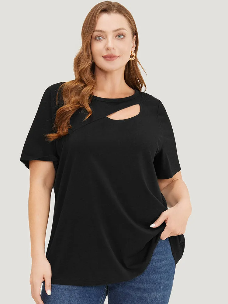 Solid Cut Out Crew Neck T-shirt sold by Bloomchic