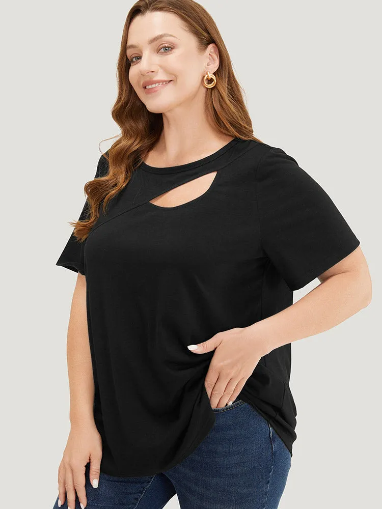 Solid Cut Out Crew Neck T-shirt sold by Bloomchic product image thumbnail 4