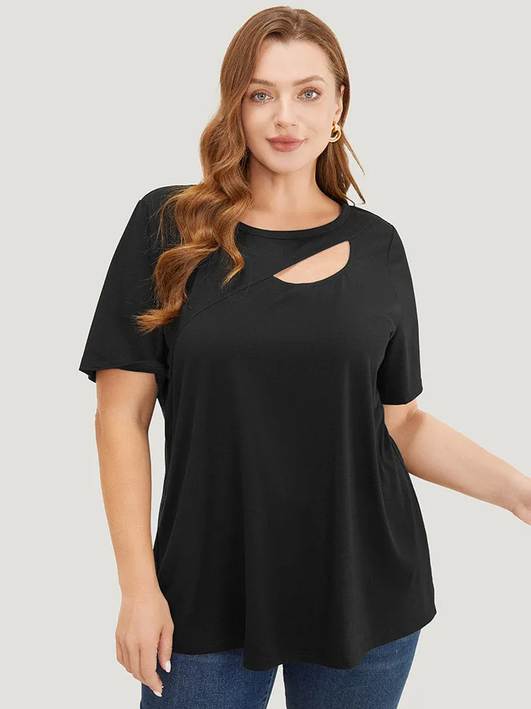 Solid Cut Out Crew Neck T-shirt sold by Bloomchic product image thumbnail 3
