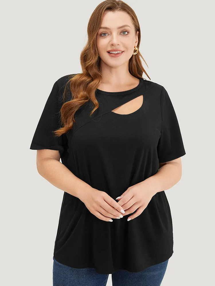 Solid Cut Out Crew Neck T-shirt sold by Bloomchic product image thumbnail 5