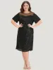 Sequin Mesh Insert Crew Neck Pocket Keyhole Midi Dress sold by Bloomchic