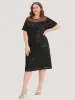 Sequin Mesh Insert Crew Neck Pocket Keyhole Midi Dress sold by Bloomchic