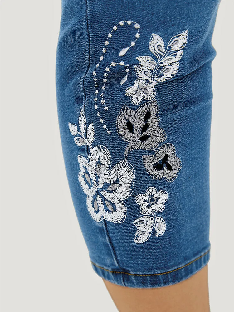 Very Stretchy High Rise Medium Wash Embroidered Cropped Jeans sold by Bloomchic product image thumbnail 4