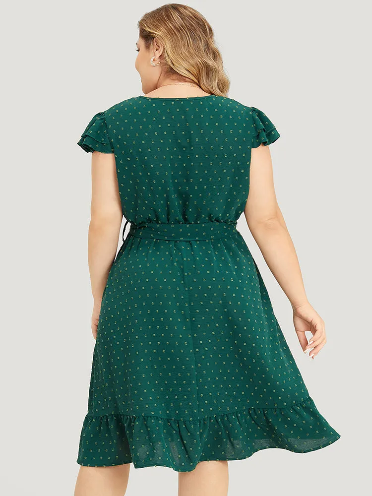 Polka Dot Layered Sleeve Pocket Button Up Belted Flutter Dress sold by Bloomchic product image thumbnail 3