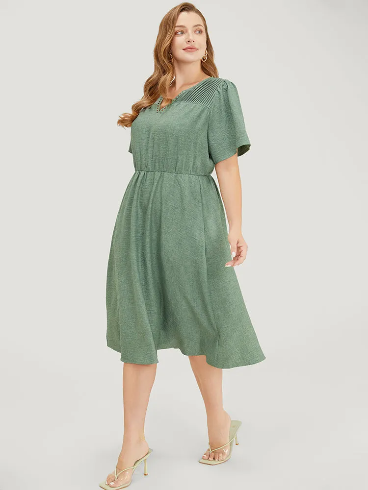 Solid Pleated Detail Lace Pocket Ruffle Sleeve Dress sold by Bloomchic product image thumbnail 4