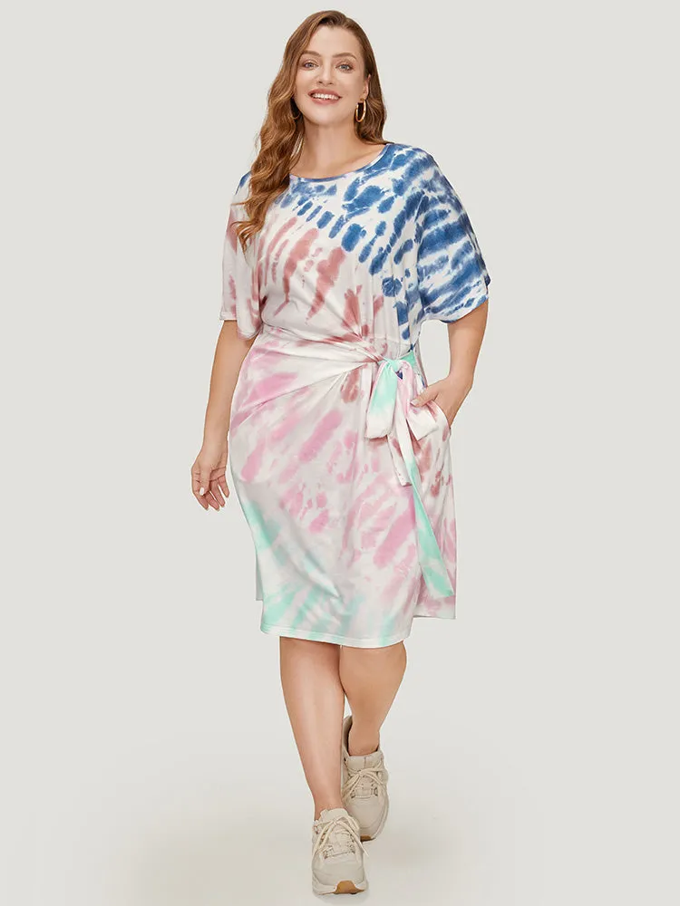 Tie Dye Dolman Sleeve Pocket Knot Side Dress sold by Bloomchic product image thumbnail 3