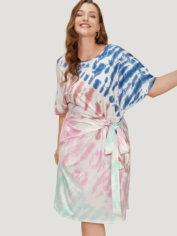 Tie Dye Dolman Sleeve Pocket Knot Side Dress sold by Bloomchic product image thumbnail 4