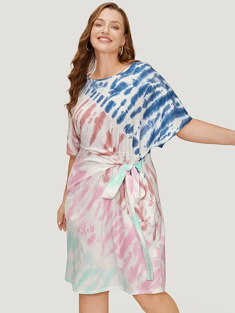 Tie Dye Dolman Sleeve Pocket Knot Side Dress sold by Bloomchic product image thumbnail 5