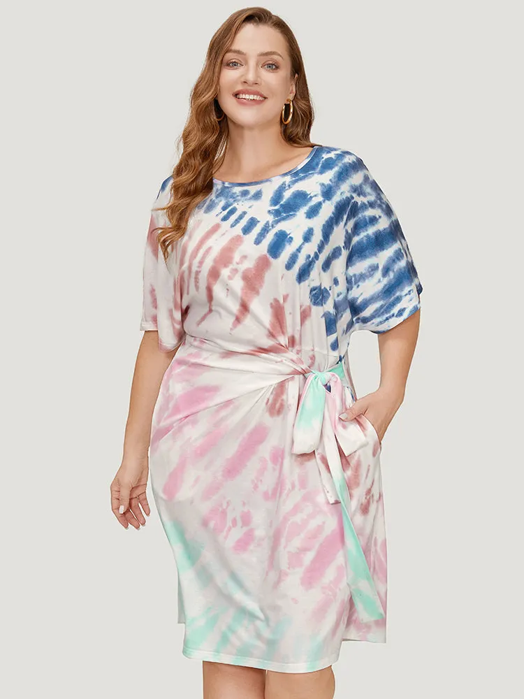 Tie Dye Dolman Sleeve Pocket Knot Side Dress sold by Bloomchic product image thumbnail 2
