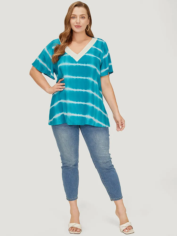 Tie Dye Contrast Trim Striped Blouse sold by Bloomchic product image thumbnail 5