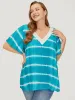 Tie Dye Contrast Trim Striped Blouse sold by Bloomchic