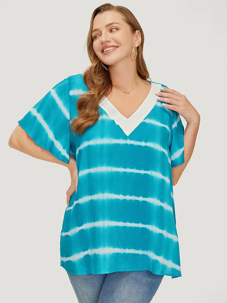 Tie Dye Contrast Trim Striped Blouse sold by Bloomchic product image thumbnail 2