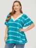 Tie Dye Contrast Trim Striped Blouse sold by Bloomchic