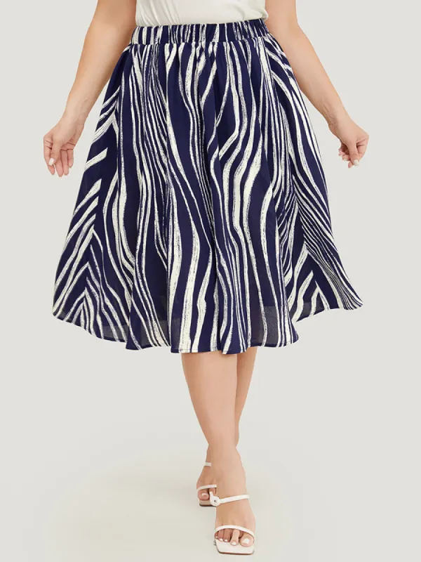 Water Ripple Print Pocket Flutter Skirt sold by Bloomchic