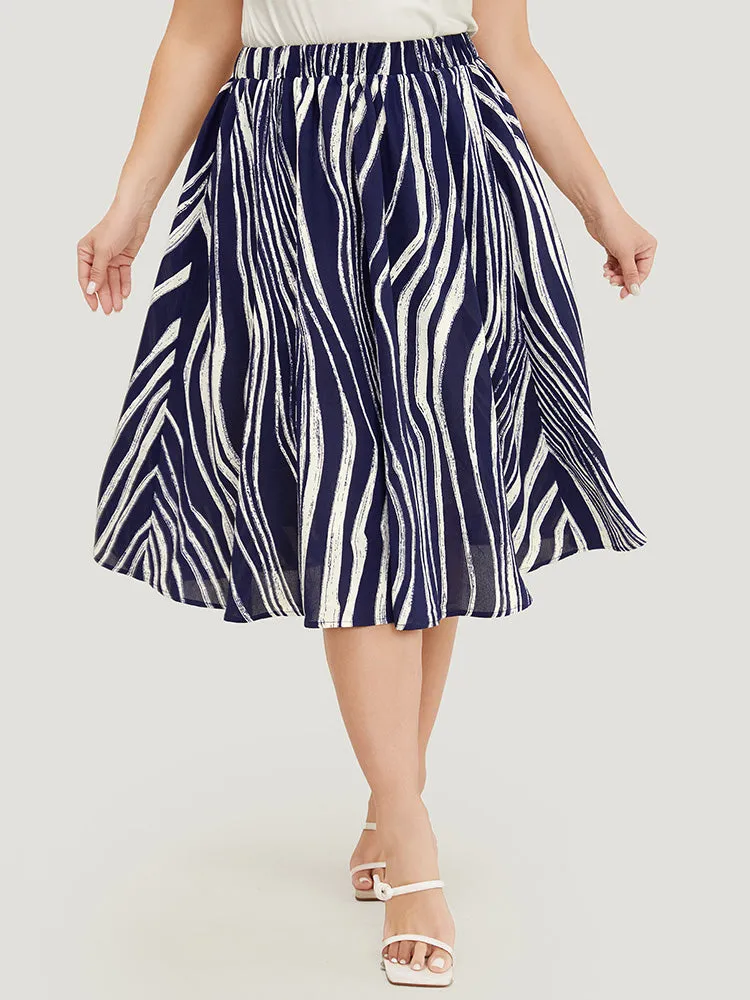 Water Ripple Print Pocket Flutter Skirt sold by Bloomchic