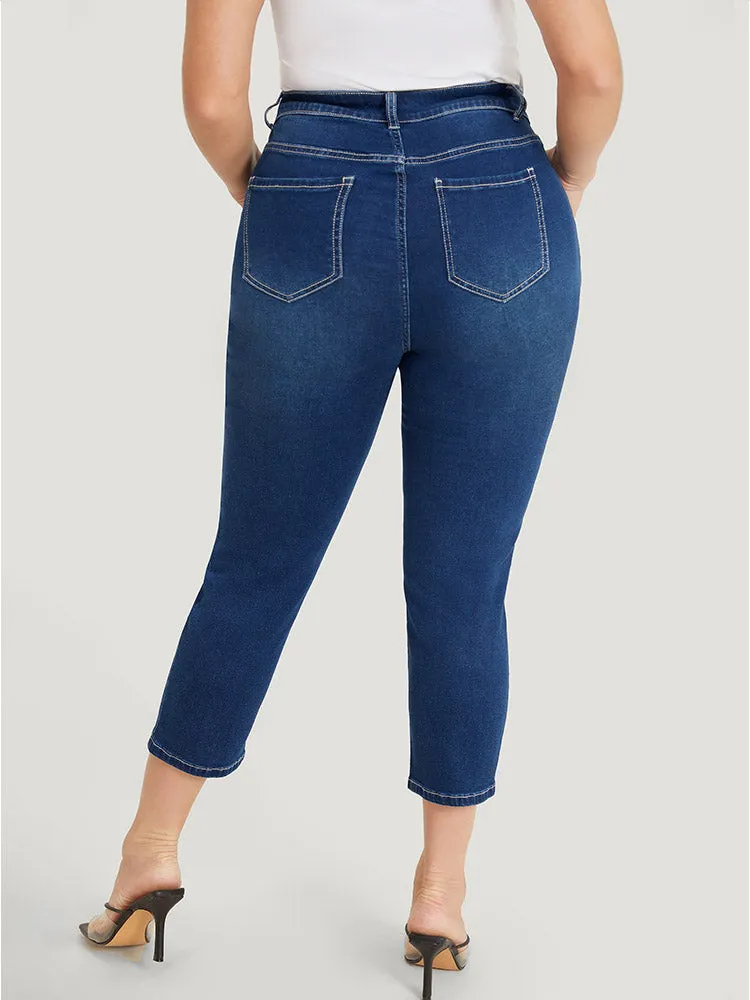 Skinny Moderately Stretchy High Rise Dark Wash Ripped Jeans sold by Bloomchic product image thumbnail 3