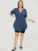 Solid Distressed Detail Arc Hem Keyhole Neck T-shirt sold by Bloomchic