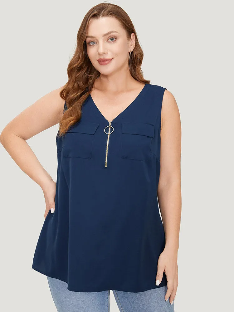 Solid Half Zipper Flap Detail Tank Top sold by Bloomchic product image thumbnail 5