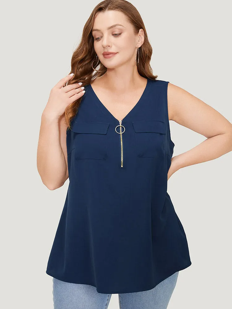 Solid Half Zipper Flap Detail Tank Top sold by Bloomchic product image thumbnail 3