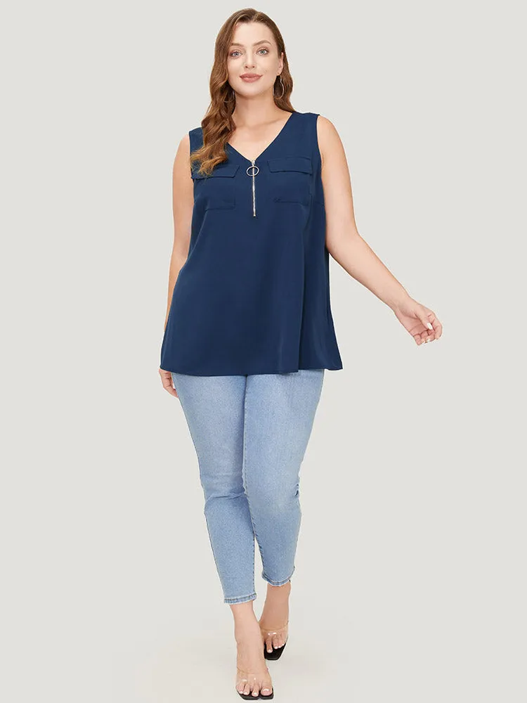 Solid Half Zipper Flap Detail Tank Top sold by Bloomchic product image thumbnail 4