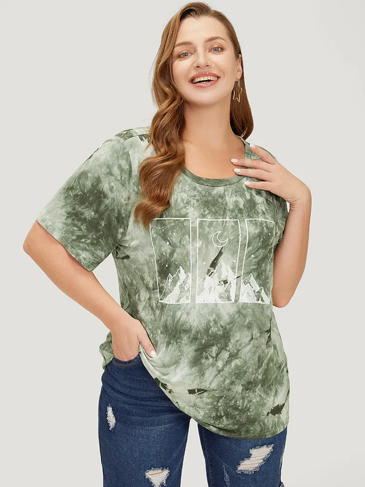 Mountain & Moon Print Graphic Tie Dye T-shirt sold by Bloomchic product image thumbnail 2
