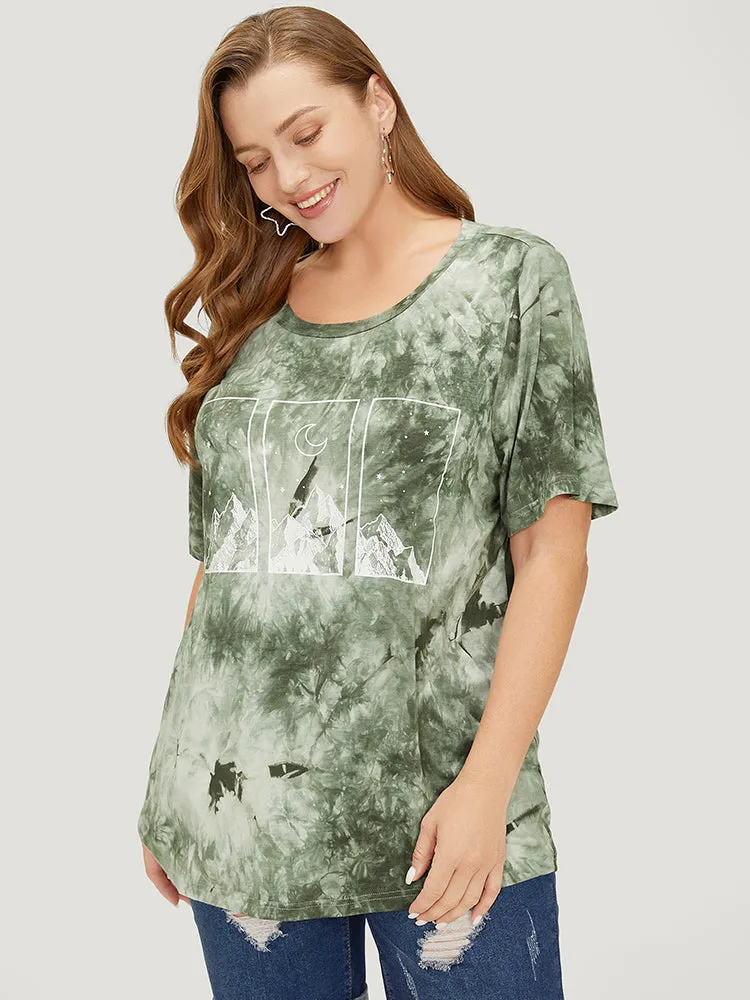 Mountain & Moon Print Graphic Tie Dye T-shirt sold by Bloomchic product image thumbnail 3