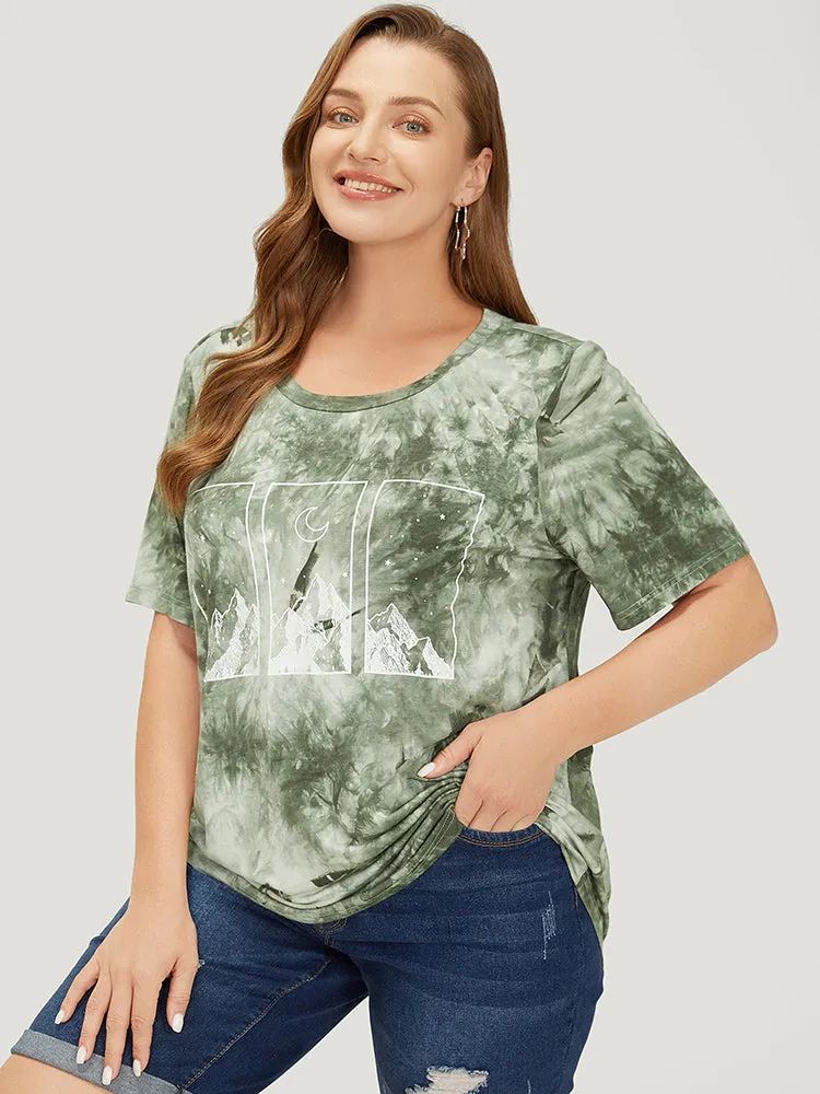 Mountain & Moon Print Graphic Tie Dye T-shirt sold by Bloomchic product image thumbnail 4
