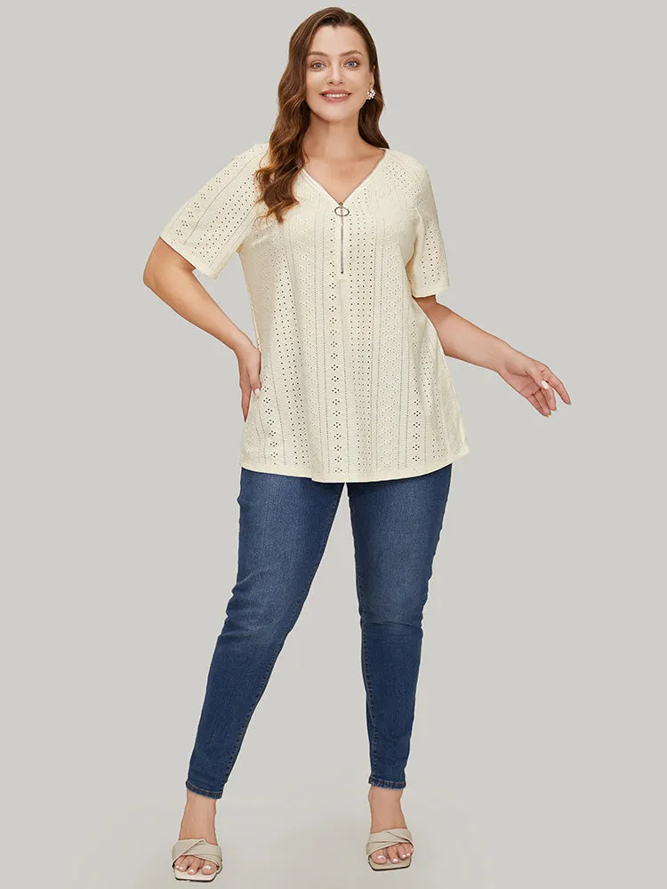 Solid Half Zipper Broderie Anglaise T-shirt sold by Bloomchic product image thumbnail 5