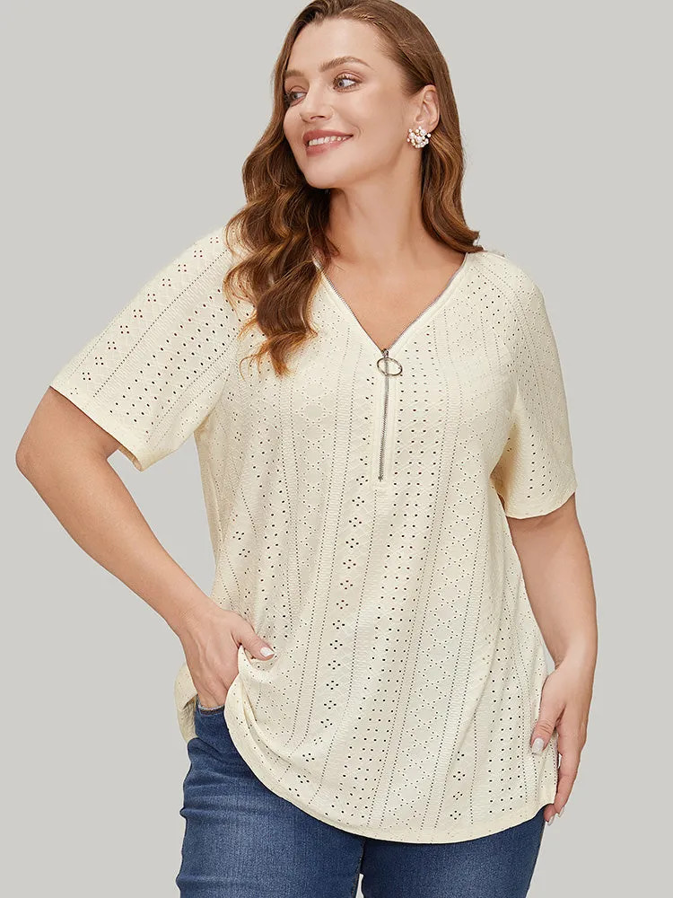 Solid Half Zipper Broderie Anglaise T-shirt sold by Bloomchic product image thumbnail 2