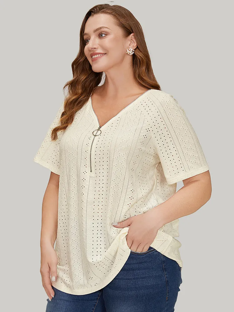 Solid Half Zipper Broderie Anglaise T-shirt sold by Bloomchic product image thumbnail 3