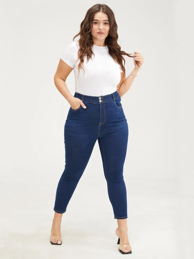 Skinny Very Stretchy High Rise Dark Wash Elastic Waist Jeans sold by Bloomchic product image thumbnail 5
