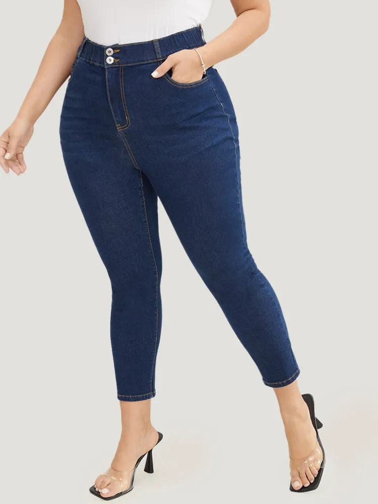 Skinny Very Stretchy High Rise Dark Wash Elastic Waist Jeans sold by Bloomchic product image thumbnail 4
