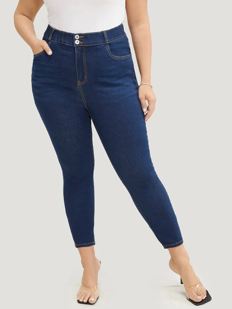 Skinny Very Stretchy High Rise Dark Wash Elastic Waist Jeans sold by Bloomchic product image thumbnail 3