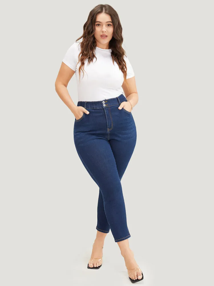 Skinny Very Stretchy High Rise Dark Wash Elastic Waist Jeans sold by Bloomchic product image thumbnail 2