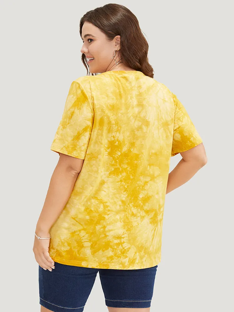 Lemon & Letter Print Crew Neck Tie Dye T-shirt sold by Bloomchic product image thumbnail 4
