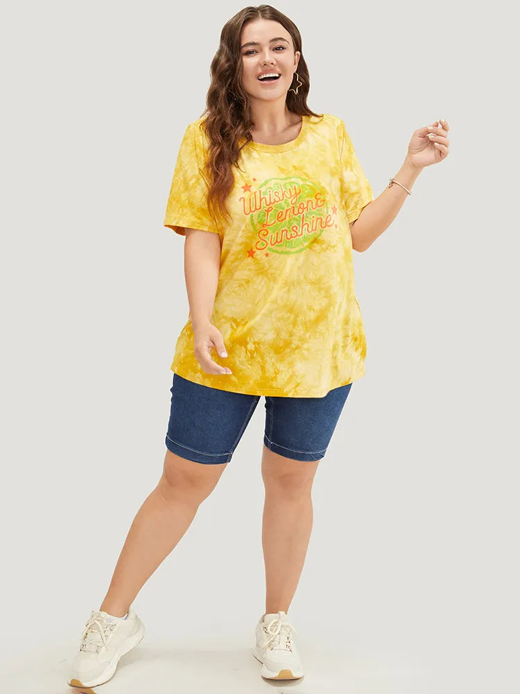 Lemon & Letter Print Crew Neck Tie Dye T-shirt sold by Bloomchic product image thumbnail 5