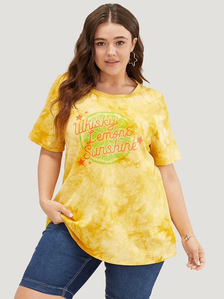 Lemon & Letter Print Crew Neck Tie Dye T-shirt sold by Bloomchic product image thumbnail 2