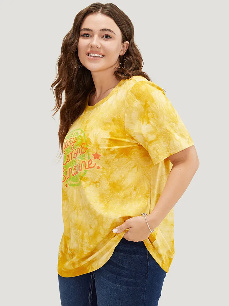Lemon & Letter Print Crew Neck Tie Dye T-shirt sold by Bloomchic product image thumbnail 3