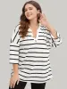 Striped Print Button Detail Notched T-shirt sold by Bloomchic